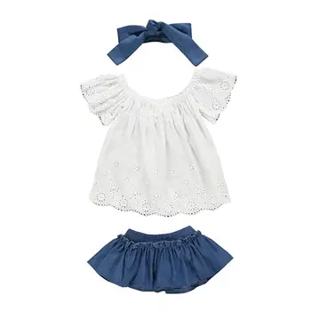 Summer Baby Clothes Girl 3pcs Set Newborn Infant baby girls Outfits Lace print top+Denim Short skirt+Headband Kids Clothing
Summer Baby Clothes Girl 3pcs Set Newborn Infant baby girls Outfits Lace print top+Denim Short skirt+Headband Kids Clothing