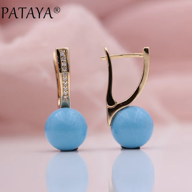Женские серьги капельки PATAYA из розового золота с белым натуральным цирконием и