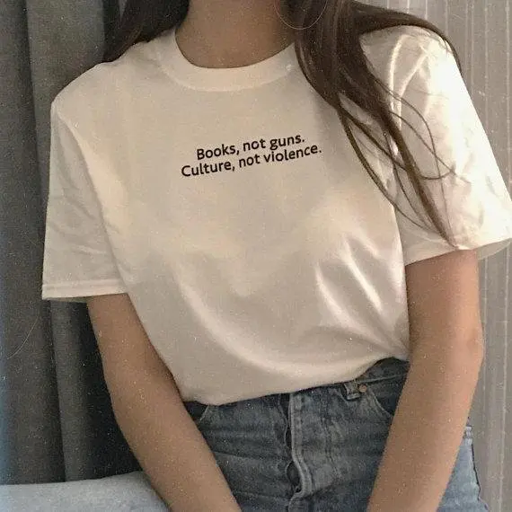 Sugarbaby Books Not Guns Culture Not Violence T-Shirt Unisex Tee White Grey Pink Fashion Casual Tops Tee shirt Tumblr Clothing
Sugarbaby Books Not Guns Culture Not Violence T-Shirt Unisex Tee White Grey Pink Fashion Casual Tops Tee shirt Tumblr Clothing