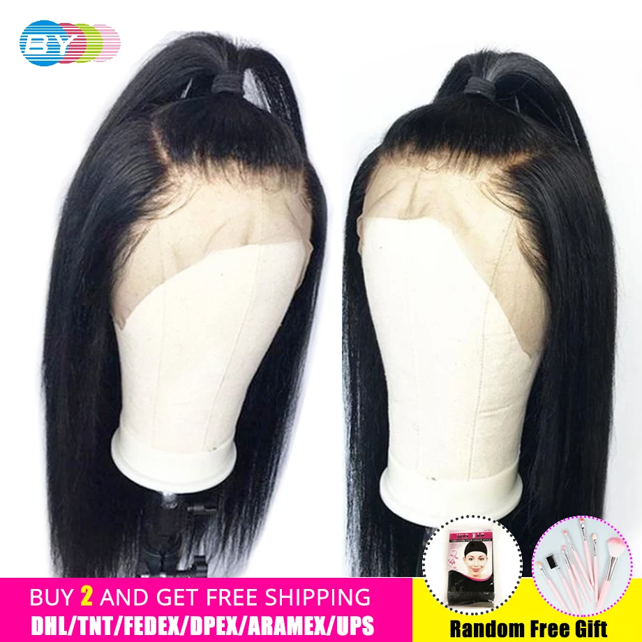 360 Lace Frontal Wig Natural Color Straight HD Front Human Hair Wigs Pre Plucked With Baby Buy 2 And Get BY | Шиньоны и парики