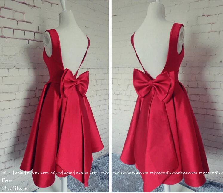 real photos a-line 2015 new design hot sexy backless bow red satin custom knee-length short Prom Dresses evening dress
real photos a-line 2015 new design hot sexy backless bow red satin custom knee-length short Prom Dresses evening dress