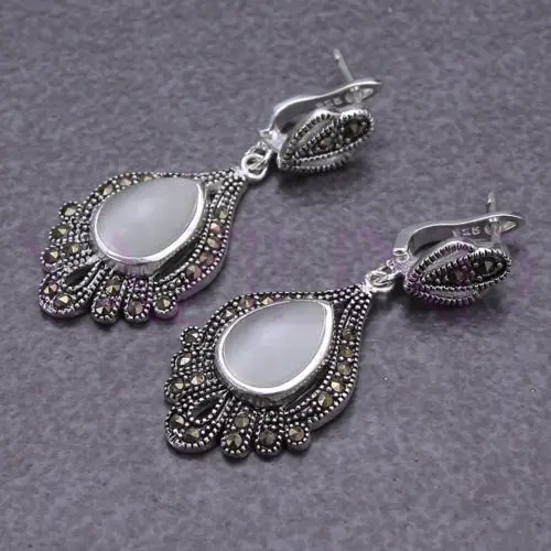 Оптовая Продажа Благородный ronde opale argent крючком boucles d'oreilles Винтажный стиль |
