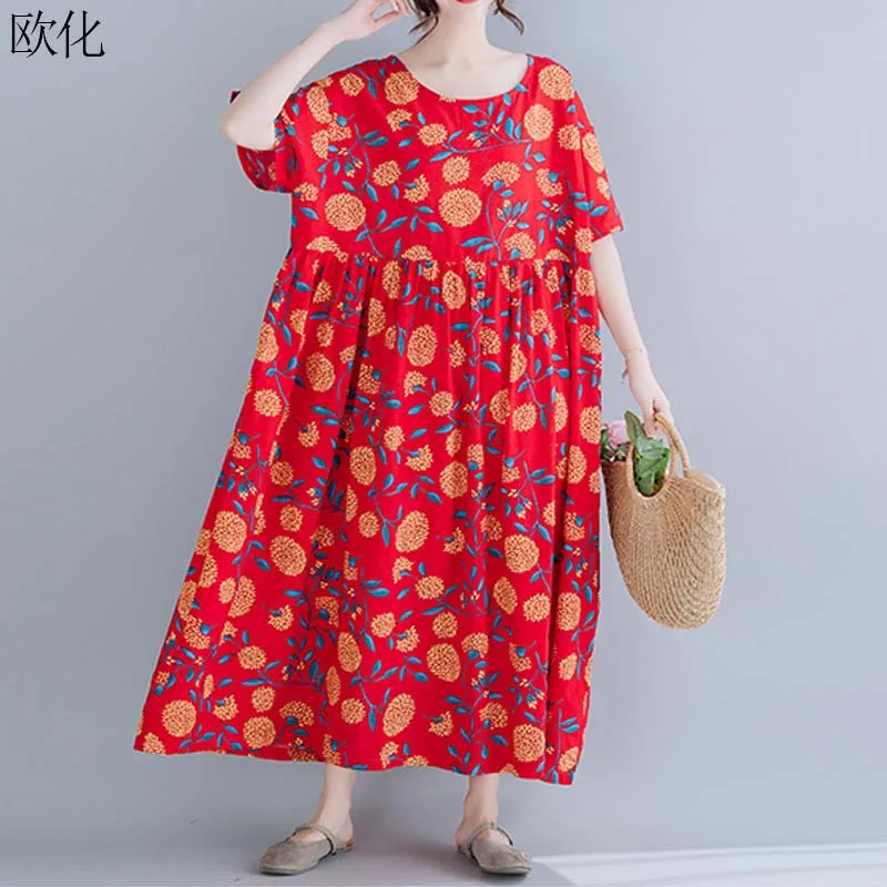 Plus Size Summer Dress Women Bohemian Cotton Maxi Dress Big Size Vintage Robe Femme Loose Floral Print Long Linen Dress Sundress
Plus Size Summer Dress Women Bohemian Cotton Maxi Dress Big Size Vintage Robe Femme Loose Floral Print Long Linen Dress Sundress