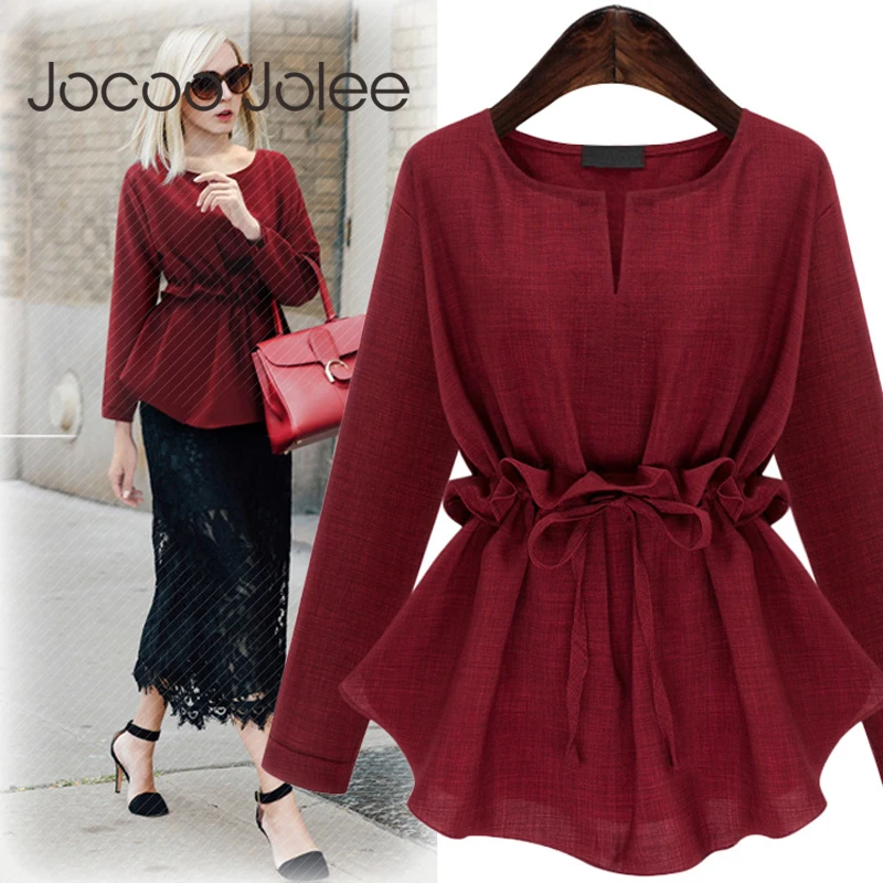 Women Ruffle Tunic High Waist Solid Blouse Cotton Linen Peplum Sashes Shirts Long Sleeves Drawstring Lace up Tops Plus Size 5XL
Women Ruffle Tunic High Waist Solid Blouse Cotton Linen Peplum Sashes Shirts Long Sleeves Drawstring Lace up Tops Plus Size 5XL