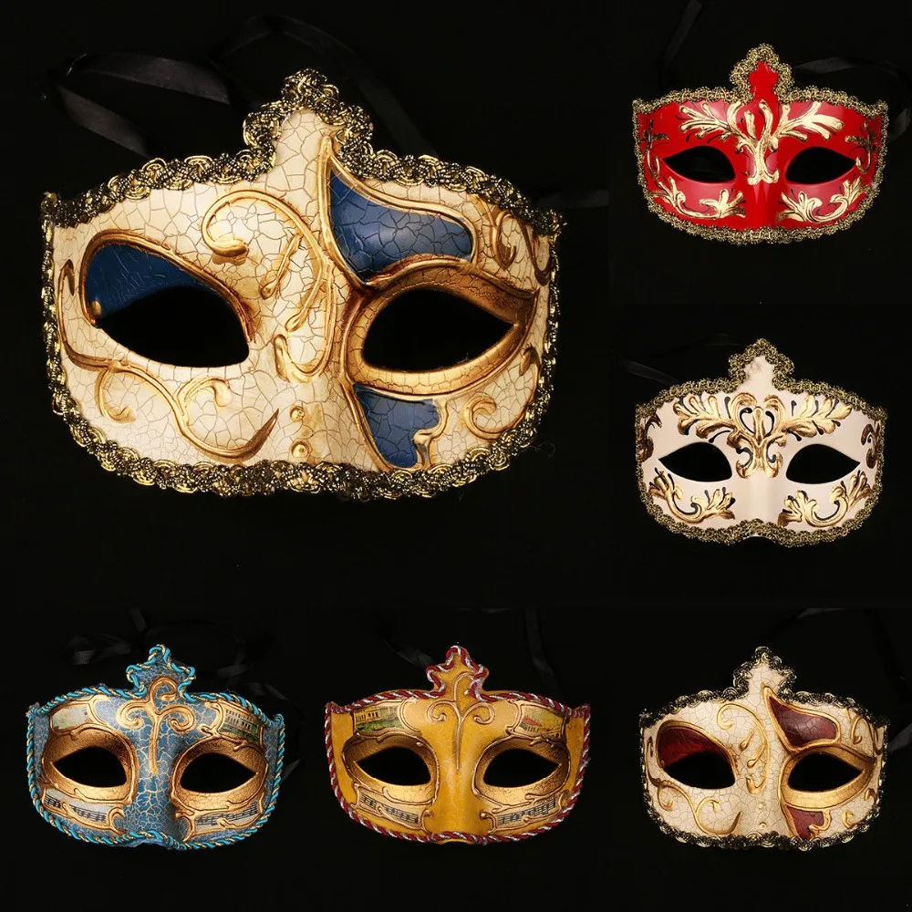 E lot of 3 on a stick Masquerade Mardi Gras Gold Half Masks