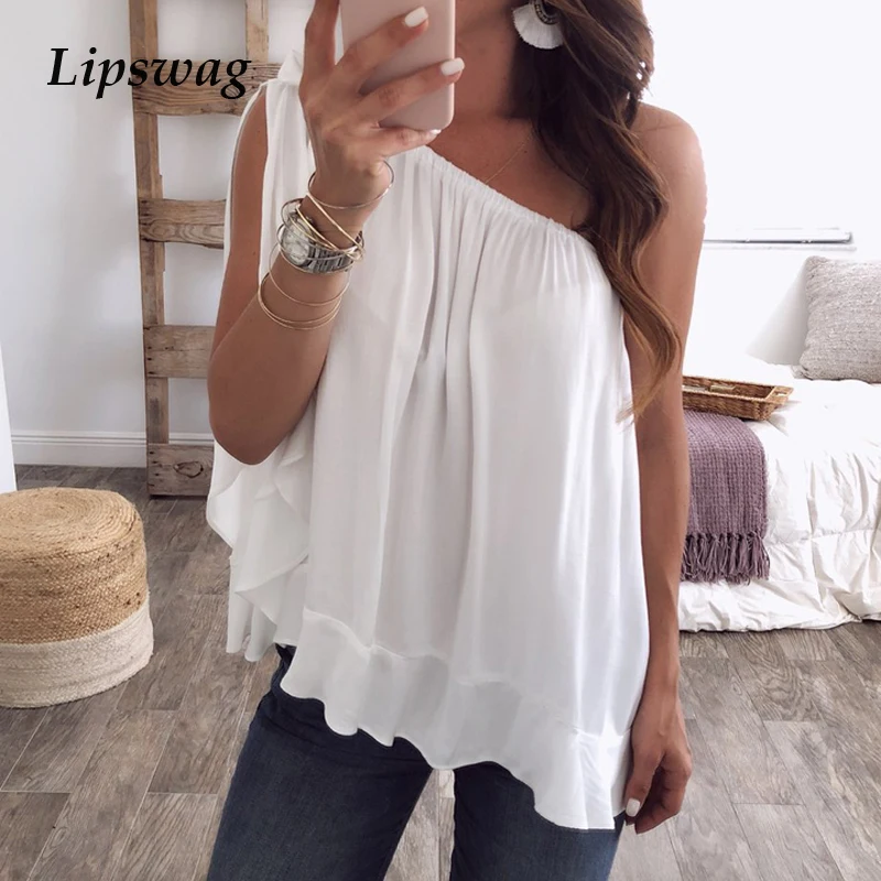 Lipswag Sexy Off Shoulder Chiffon Blouses Summer Women Skew Collar Pleated Beach Blouse Shirt Solid Sleeveless Blusa tops S-5XL
Lipswag Sexy Off Shoulder Chiffon Blouses Summer Women Skew Collar Pleated Beach Blouse Shirt Solid Sleeveless Blusa tops S-5XL