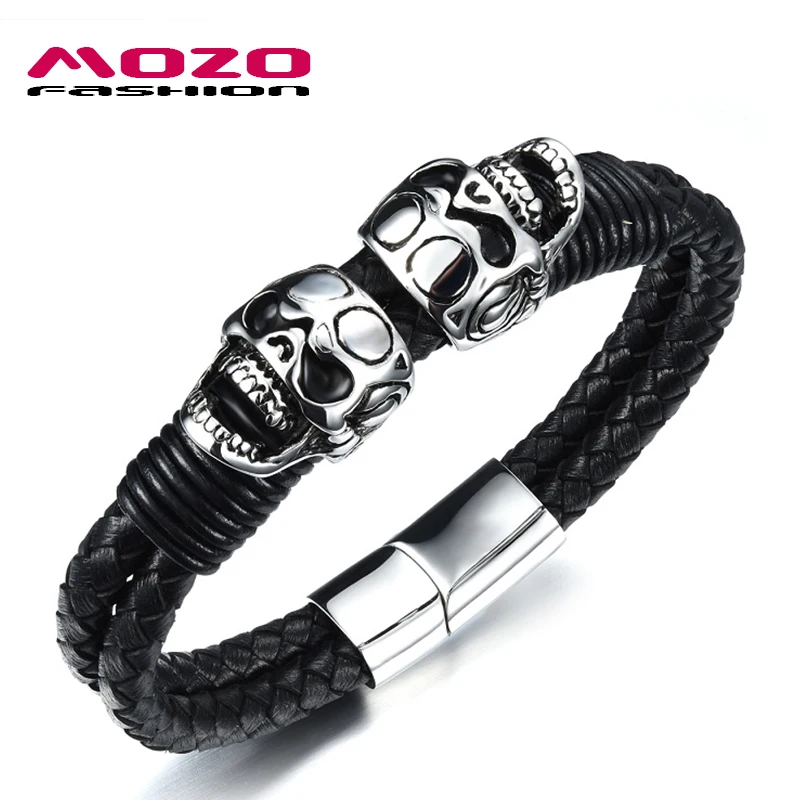 New 2016 Men Stainless Steel Black Leather Skull Bracelets & Bangles Punk Style Fashion Wrap Bracelet Handmade Bracelet MPH1055
New 2016 Men Stainless Steel Black Leather Skull Bracelets & Bangles Punk Style Fashion Wrap Bracelet Handmade Bracelet MPH1055