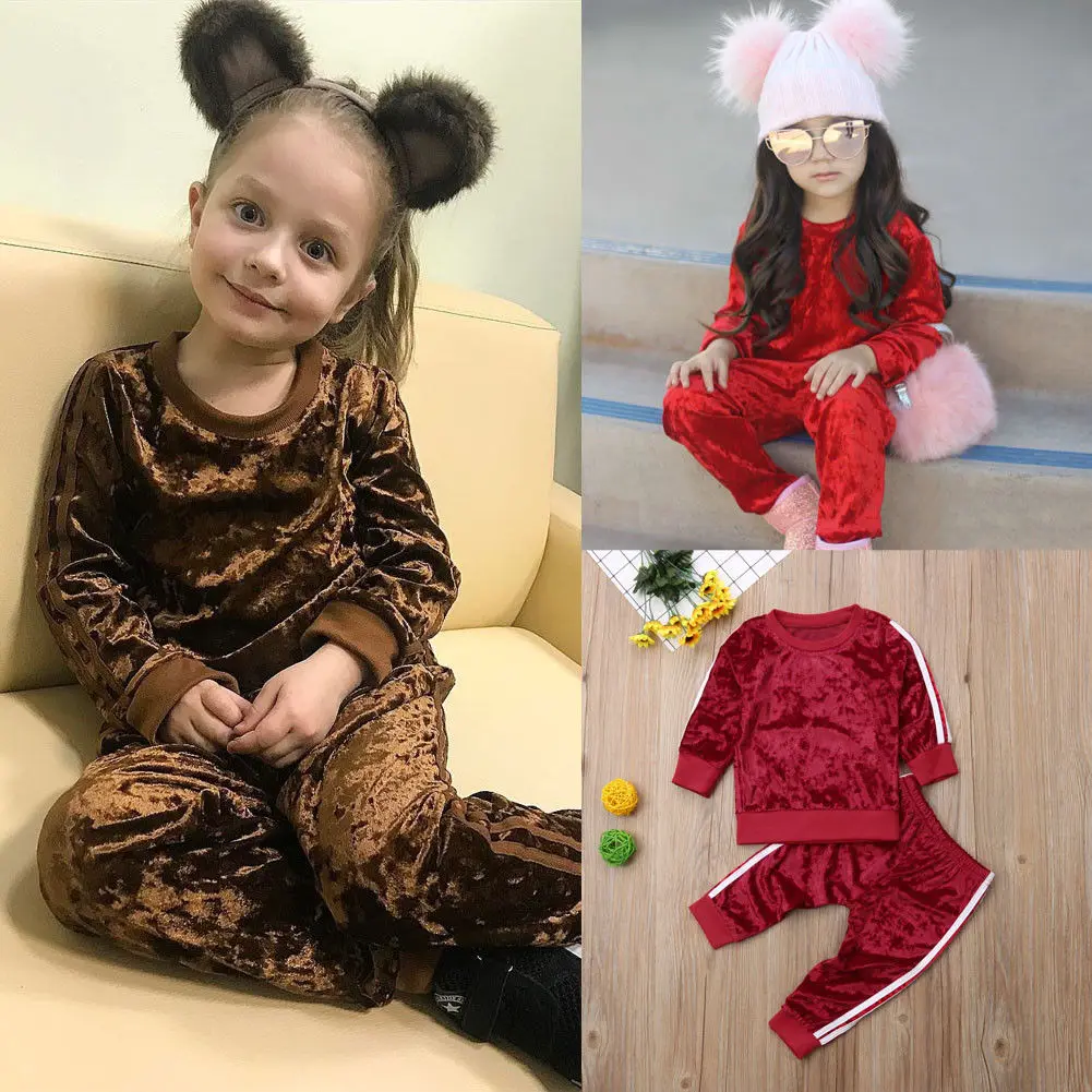 2018 New Brand Autumn 2pcs Infant Gold velvet Baby Girl Clothes Sports Set Sweatershirt T Shirt Legging Pants Party Outfit
2018 New Brand Autumn 2pcs Infant Gold velvet Baby Girl Clothes Sports Set Sweatershirt T Shirt Legging Pants Party Outfit