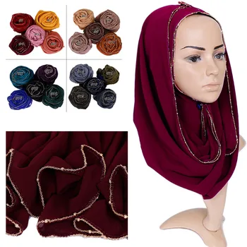 Plain Luxury Gold Chain Bubble Chiffon Instant Hijab Shawl Women High Quality Beads Shimmer Wrap Headband Stole Muslim Scarves
Plain Luxury Gold Chain Bubble Chiffon Instant Hijab Shawl Women High Quality Beads Shimmer Wrap Headband Stole Muslim Scarves