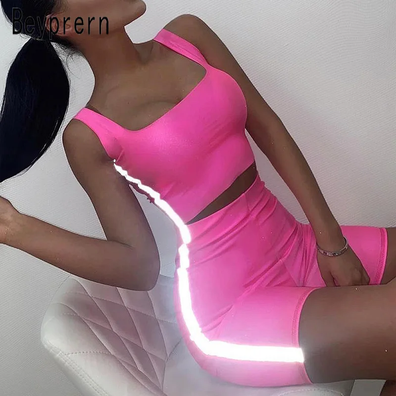 Beyprern Stretchy Neon Reflective Striped Biker Shorts Set Women Fitness Reflective Crop Top Shorts Matching Sets Wholesale
Beyprern Stretchy Neon Reflective Striped Biker Shorts Set Women Fitness Reflective Crop Top Shorts Matching Sets Wholesale