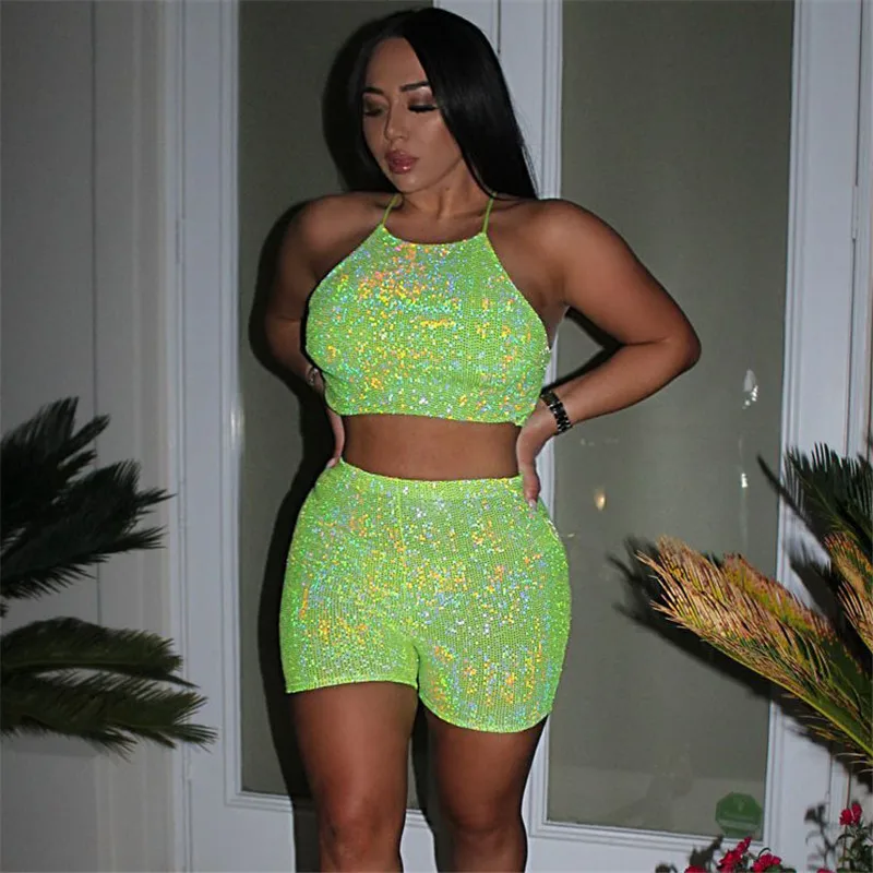Neon Green Sequins Two 2 Piece Set Women Halter Crop Top Hot Shorts Tracksuit Lady 2 Pcs Outfits 2019 Fashion Summer Streetwear
Neon Green Sequins Two 2 Piece Set Women Halter Crop Top Hot Shorts Tracksuit Lady 2 Pcs Outfits 2019 Fashion Summer Streetwear