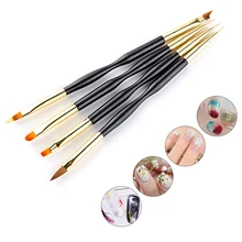 4cs preto double end unha arte escova pintura linhas de desenho caneta 3d dicas diy uv gel flores(China)