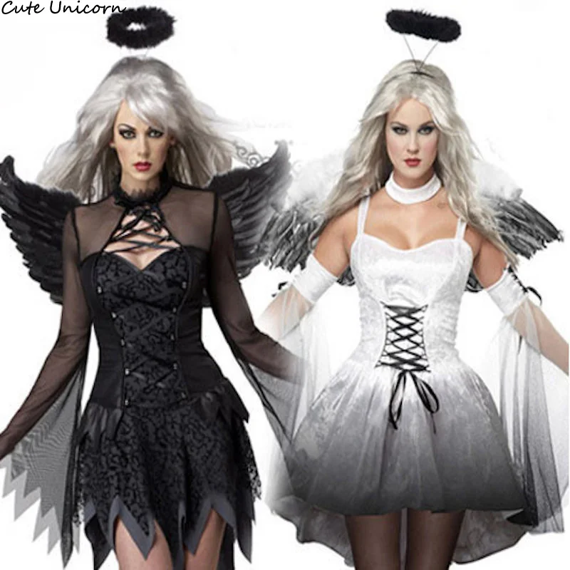 

Devil Fallen Angel Cosplay Anime Costume Halloween Party Women's Clothing Gothic Witch Fancy Dress+Headwear+Wing