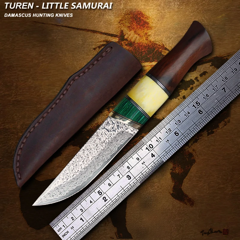 TUREN-Damascus Steel Fixed Knife Bovine Bone Turquoise Wooden Handle Outdoor Tactical Survival Tools VG10 Hunting Straight Knife
TUREN-Damascus Steel Fixed Knife Bovine Bone Turquoise Wooden Handle Outdoor Tactical Survival Tools VG10 Hunting Straight Knife
