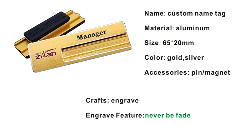 10pcs custom magnet name badge holder ENGRAVED aluminum 6520mmm reusable employee magnetic name tag  (16)