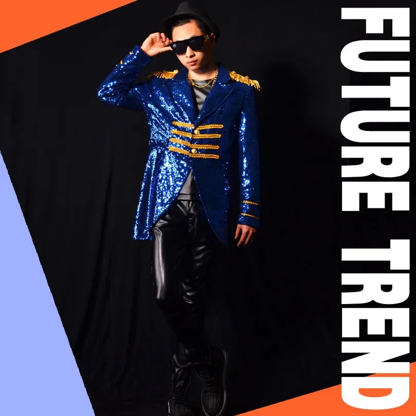 Fashion-Men-s-Blue-Sequins-Long-Jacket-Costumes-Male-Nightclub-Prom-Singer-Dancer-DJ-Ds-Show