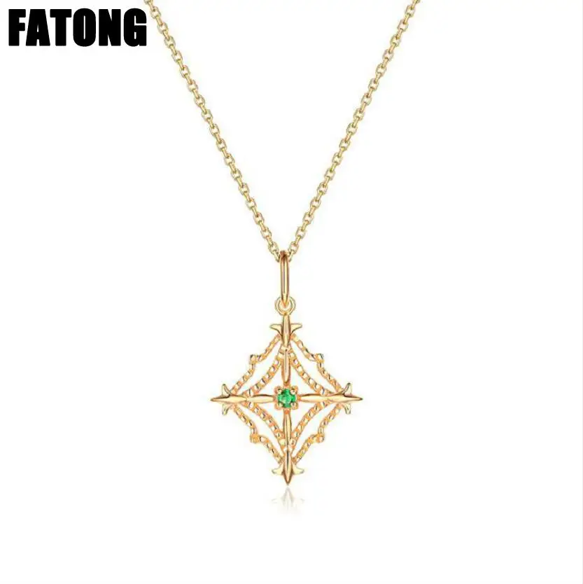 925 sterling silver natural emerald Japanese and Korean fashion retro geometric diamond hollow necklace female. J0327
925 sterling silver natural emerald Japanese and Korean fashion retro geometric diamond hollow necklace female. J0327