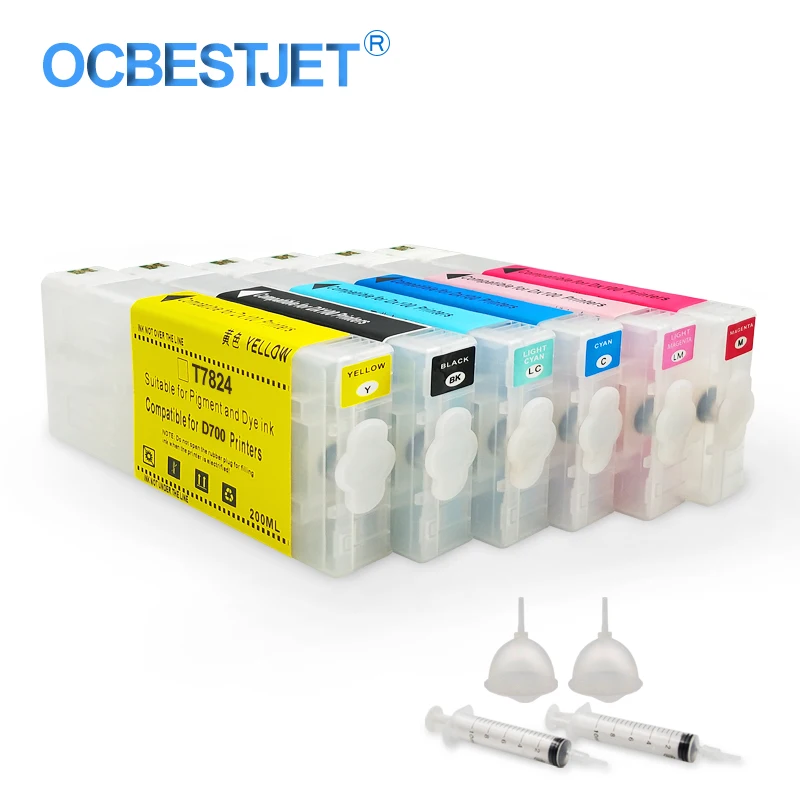 6Color/Set T7821 T7821-T7826 Empty Refillable Ink Cartridge With Chip For Epson SureLab D700 SL-D700 Printer 200ML/PC
6Color/Set T7821 T7821-T7826 Empty Refillable Ink Cartridge With Chip For Epson SureLab D700 SL-D700 Printer 200ML/PC