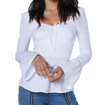 2019 Square Collar Tunic Women Top White Blouse Flare Sleeve Casual Autumn Winter Female Shirts Silm Bow Tie Korean Style blusa
2019 Square Collar Tunic Women Top White Blouse Flare Sleeve Casual Autumn Winter Female Shirts Silm Bow Tie Korean Style blusa