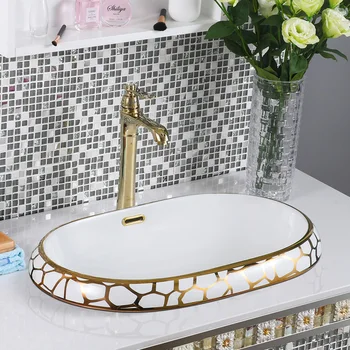 Oval gold undercounter China Artistic Handmade Ceramic Bathroom Sinks Lavobo Round Counter top porcelain china wash basin
Oval gold undercounter China Artistic Handmade Ceramic Bathroom Sinks Lavobo Round Counter top porcelain china wash basin