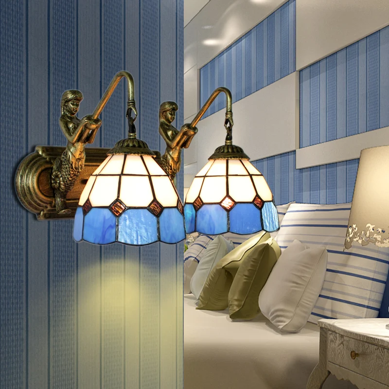 European pastoral Mediterranean Tiffany Mermaid double wall mirror lamp bedside YY064-6 blue and white
European pastoral Mediterranean Tiffany Mermaid double wall mirror lamp bedside YY064-6 blue and white