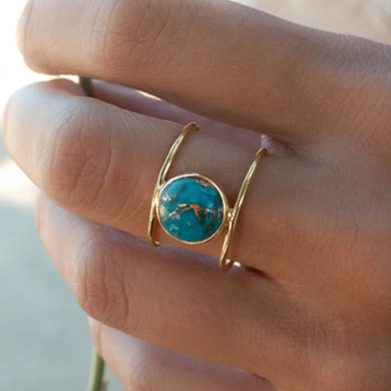 Фото Винтажные натуральные кольца Голубой Бирюзовый для женщин античный серебряный