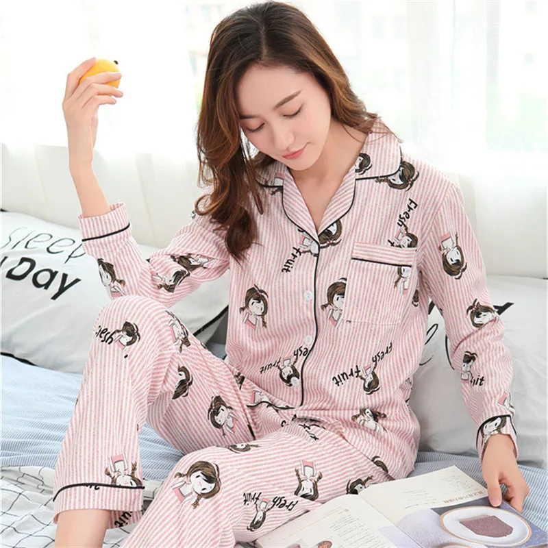 Foply Women Cartoon Print Sleepwear Pajamas Long Sleeve shirts+ Long Pants Two Pieces Turn-down Collar Casual Loose Pajama Set
Foply Women Cartoon Print Sleepwear Pajamas Long Sleeve shirts+ Long Pants Two Pieces Turn-down Collar Casual Loose Pajama Set