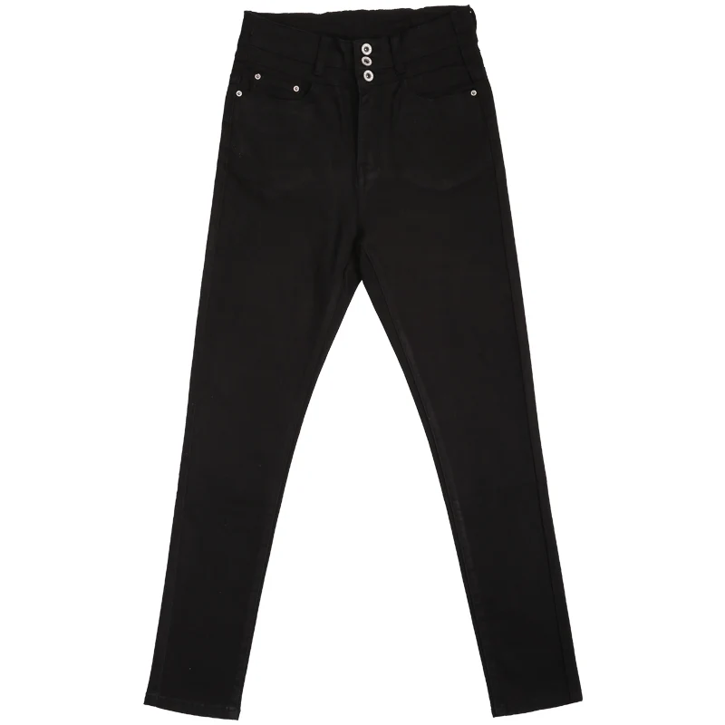Женские узкие джинсы стрейч LEIJIJEANS черные скинни с высокой посадкой на пуговицах