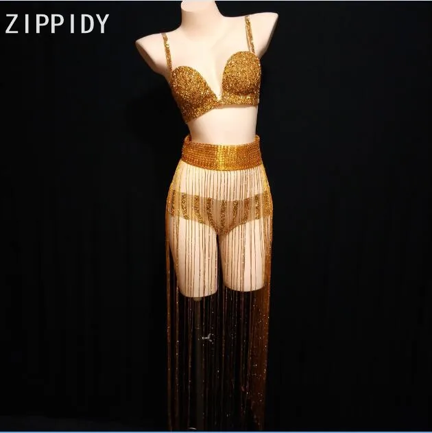 Gold Stones Bra Short Long Tassel Belt Outfit Set Women's Bikini Dance Evening Flashing Stones Lingerie Clothes 3-piece Set
Gold Stones Bra Short Long Tassel Belt Outfit Set Women's Bikini Dance Evening Flashing Stones Lingerie Clothes 3-piece Set