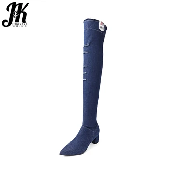 JK Autumn Denim Over The Knee Boots Women 2018 Ripped Stretch Boots Short Plush Shoes High Heels Holed Pointed Toe Footwear
JK Autumn Denim Over The Knee Boots Women 2018 Ripped Stretch Boots Short Plush Shoes High Heels Holed Pointed Toe Footwear