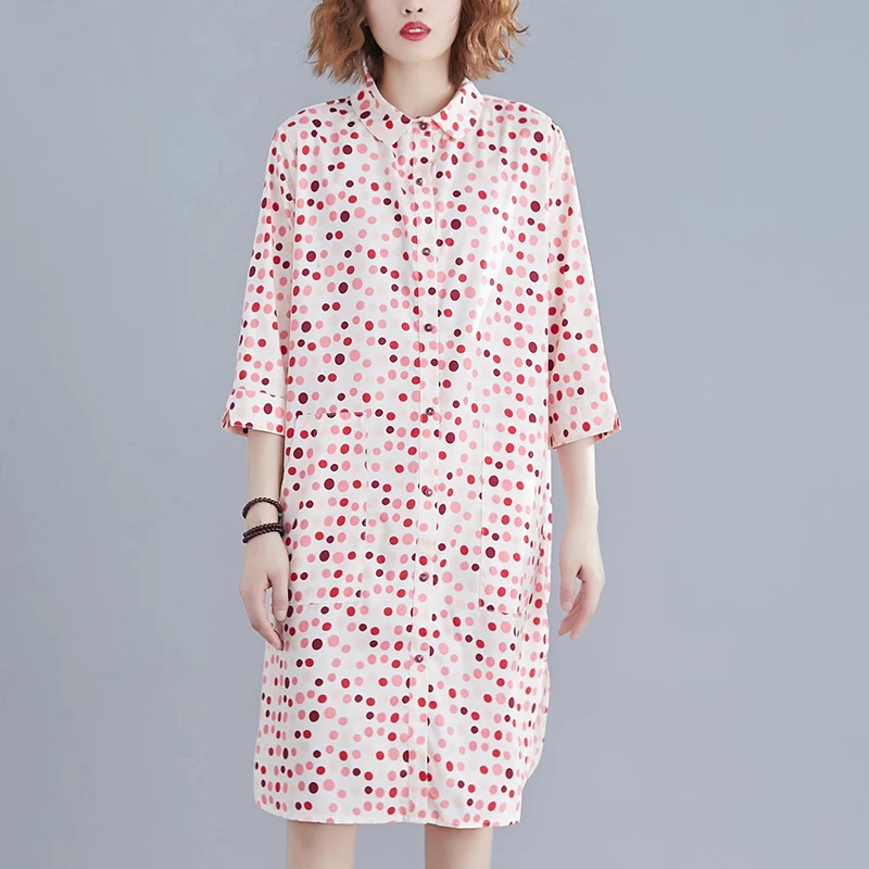 La MaxPa Plus Size Dress Women Three Quarter Sleeve Office Ladies Dresses Polka Dot Shirt Dress Elegant Summer Dress 2019
La MaxPa Plus Size Dress Women Three Quarter Sleeve Office Ladies Dresses Polka Dot Shirt Dress Elegant Summer Dress 2019