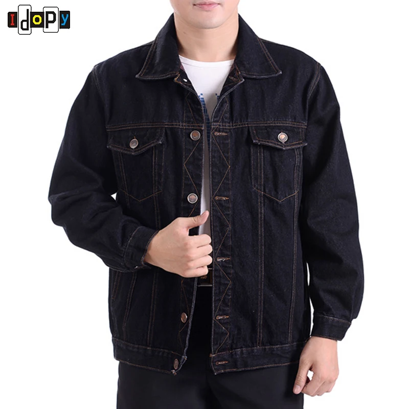 Idopy Men's Denim Jacket Bomber Jackets Blue Black Color Turn-down Collar Causal Coat
Idopy Men's Denim Jacket Bomber Jackets Blue Black Color Turn-down Collar Causal Coat