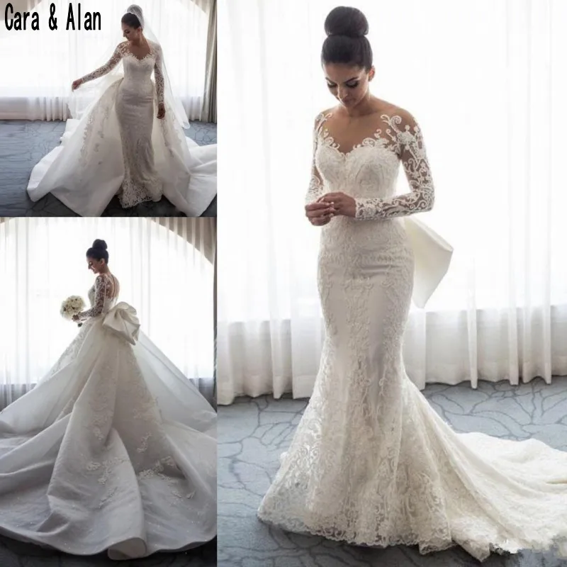 2019 Vintage Mermaid Lace Wedding Dresses with Detachable Train Vestidos De Novia Long Sleeve Oberskirts Bridal Gowns
2019 Vintage Mermaid Lace Wedding Dresses with Detachable Train Vestidos De Novia Long Sleeve Oberskirts Bridal Gowns