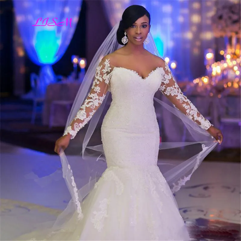 Lace Appliques Long Wedding Dresses Full Sleeves Vestido de noche vestido branco robe de mariee 2019 Mermaid Bridal Gowns
Lace Appliques Long Wedding Dresses Full Sleeves Vestido de noche vestido branco robe de mariee 2019 Mermaid Bridal Gowns