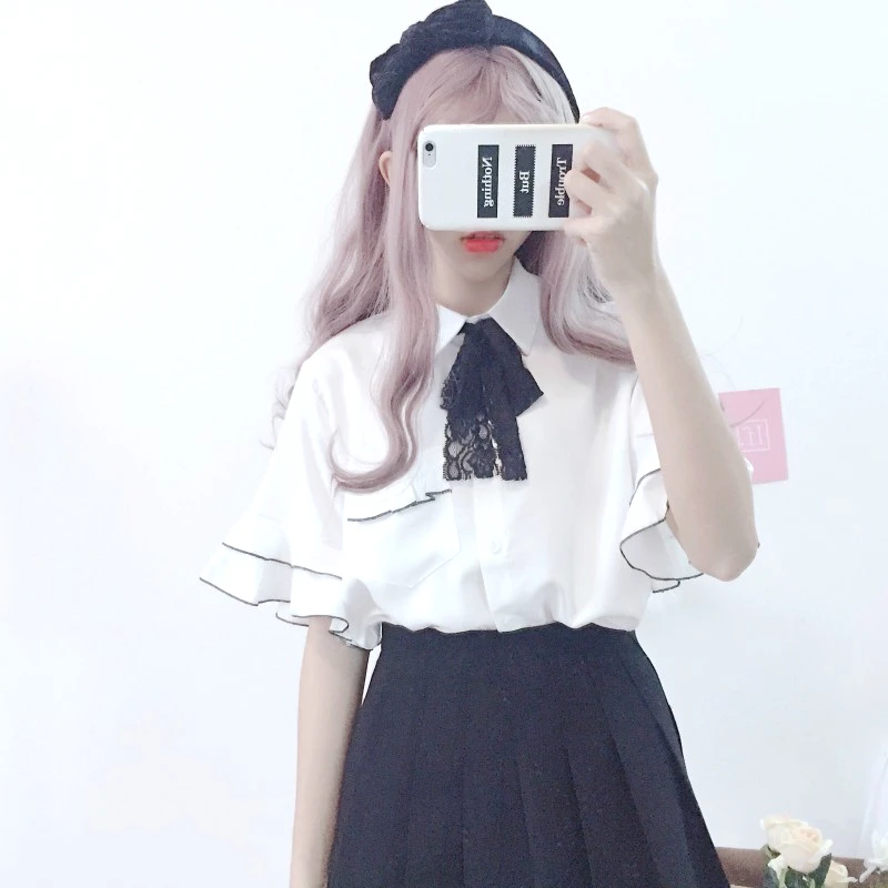 Sweet Cute Bow-tie Girls Chiffon Shirts Chic Flare Sleeve Student Chiffon Blouse Shirts Casual Loose Short Sleeve Shirt Tops
Sweet Cute Bow-tie Girls Chiffon Shirts Chic Flare Sleeve Student Chiffon Blouse Shirts Casual Loose Short Sleeve Shirt Tops