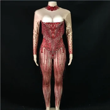 Bright Red Rhinestones Tassel Spandex Jumpsuit Women Dance Birthday Celebrate Big Stretch Jumpsuit Singer Costume Outfit DL3433
Bright Red Rhinestones Tassel Spandex Jumpsuit Women Dance Birthday Celebrate Big Stretch Jumpsuit Singer Costume Outfit DL3433