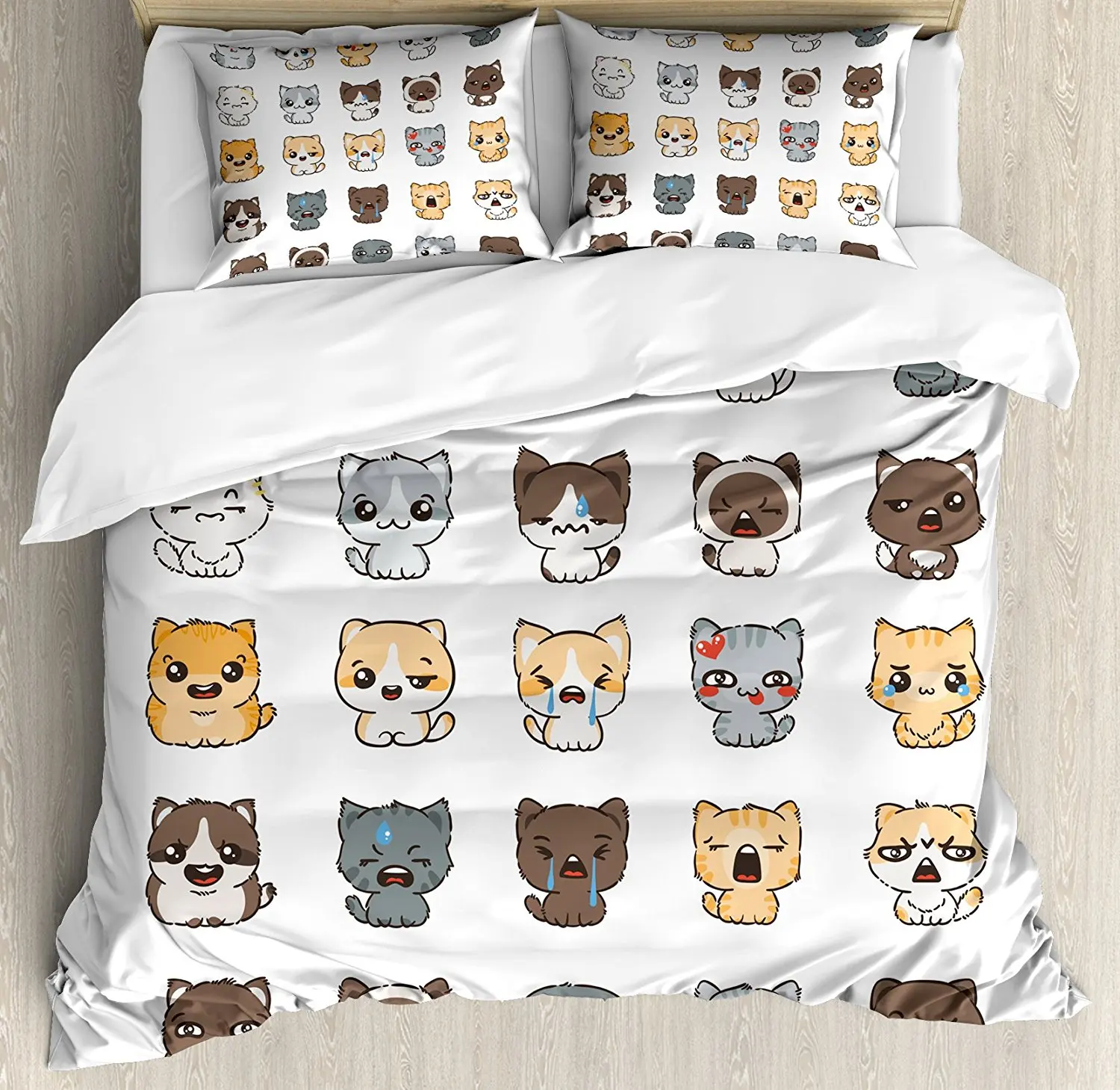 Emoji Duvet Cover Set Cute Cartoon Cats and Dogs with Various Facial Expressions Angry Happy Sad Smiling 4 Piece Bedding Set 
Emoji Duvet Cover Set Cute Cartoon Cats and Dogs with Various Facial Expressions Angry Happy Sad Smiling 4 Piece Bedding Set