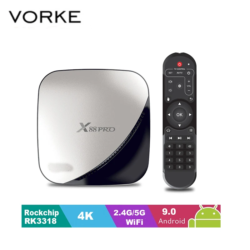 Vorke X88 pro Android 9.0 TV Box 4G 64G Rockchip RK3318 4 Core 2.4G&5G Dual Wifi 4K HDR Set Top Box USB 3.0
Vorke X88 pro Android 9.0 TV Box 4G 64G Rockchip RK3318 4 Core 2.4G&5G Dual Wifi 4K HDR Set Top Box USB 3.0
