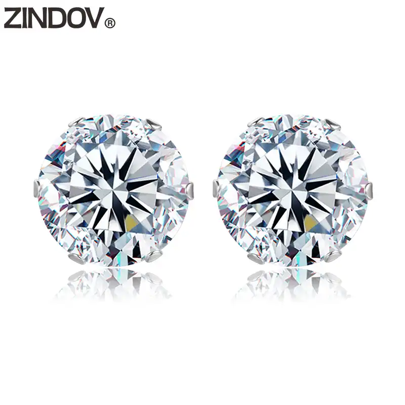 1 Pair 5MM Mens Ladies White Cubic Zirconia Stud Earrings Stainless Steel