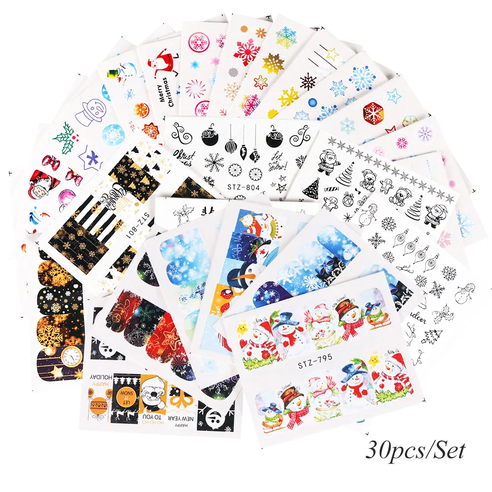 30pcs/Set Nail Water Sticker Mixed Color Winter Christmas Designs Snowflakes Nail Art Decals Decorations Manicure TRSTZ779-808
30pcs/Set Nail Water Sticker Mixed Color Winter Christmas Designs Snowflakes Nail Art Decals Decorations Manicure TRSTZ779-808