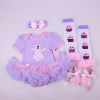 

4PCs per Set Baby Girls' Halloween Ghost Purple Tutu Dress Infant 1st Cosplay Costume Headband Shoes Leg Warmers