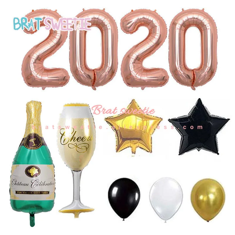 

Happy New Year 2020 Number Letter Foil Balloons Champagne Wine Glass Cup Gold Pink Xmas Eve Party Supplies Helium Balon Set