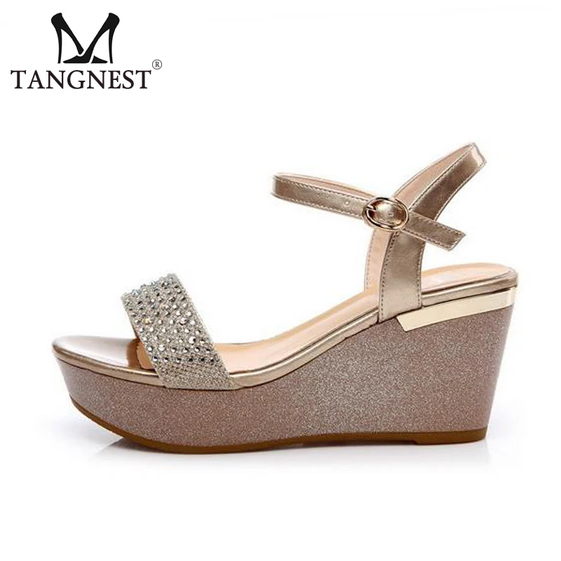 Tangnest Summer Bling Crystal Woman Sandals 2017 Peep Toe Buckle High Wedges Shoes New Type Casual Female XWZ3830 | Обувь