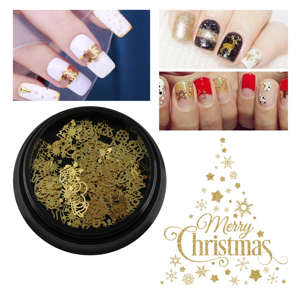 1 Box Sparkling Gold Metal Hollow Christmas Studs Nail Art Sticker Leaf Gear Gold Super Thin Manicure Patch 3D Decoration
1 Box Sparkling Gold Metal Hollow Christmas Studs Nail Art Sticker Leaf Gear Gold Super Thin Manicure Patch 3D Decoration