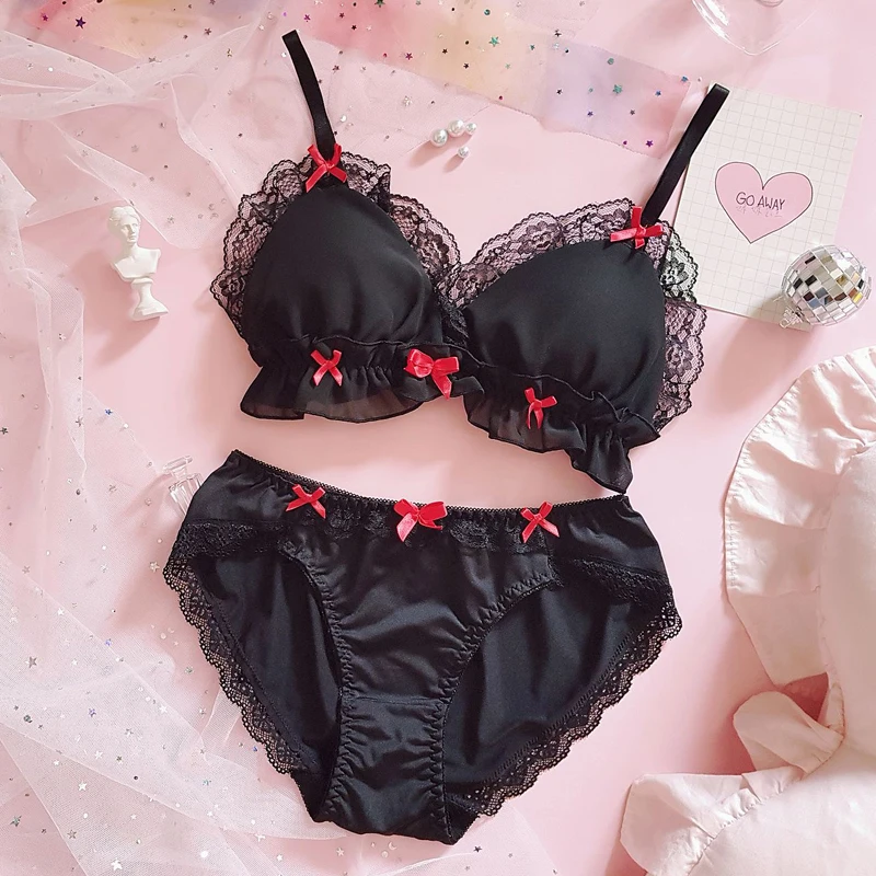Sexy Gothic Cute Little Devil Bow Lace Trim Underwear Bra Set Black Japanese Cosplay Lolita Chiffon Ruffle Bra & Panties Sets
Sexy Gothic Cute Little Devil Bow Lace Trim Underwear Bra Set Black Japanese Cosplay Lolita Chiffon Ruffle Bra & Panties Sets