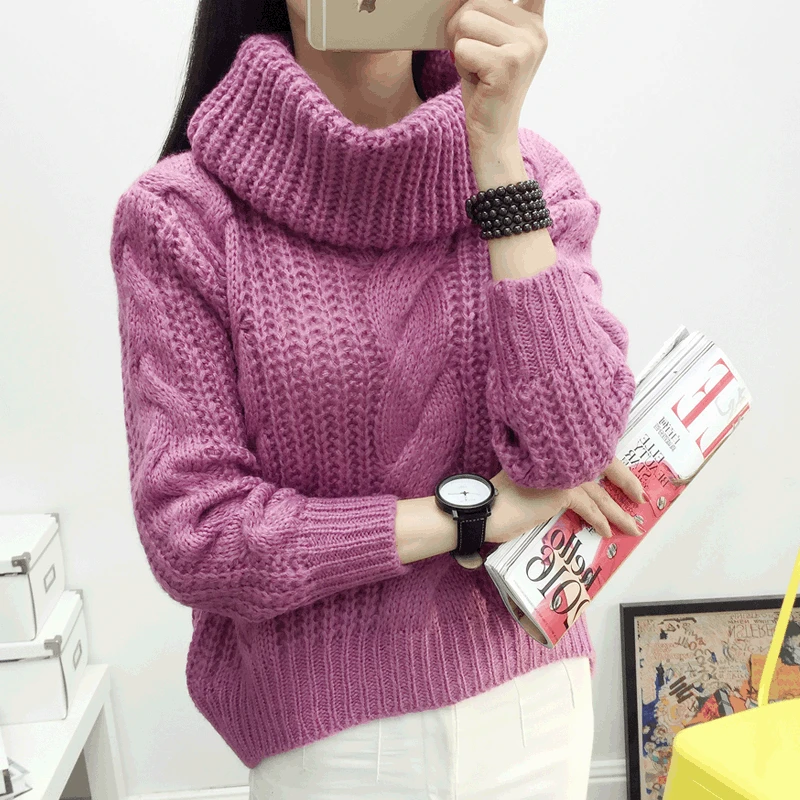 Однотонный плотный женский свитер в Корейском стиле с длинным рукавом Водолазка