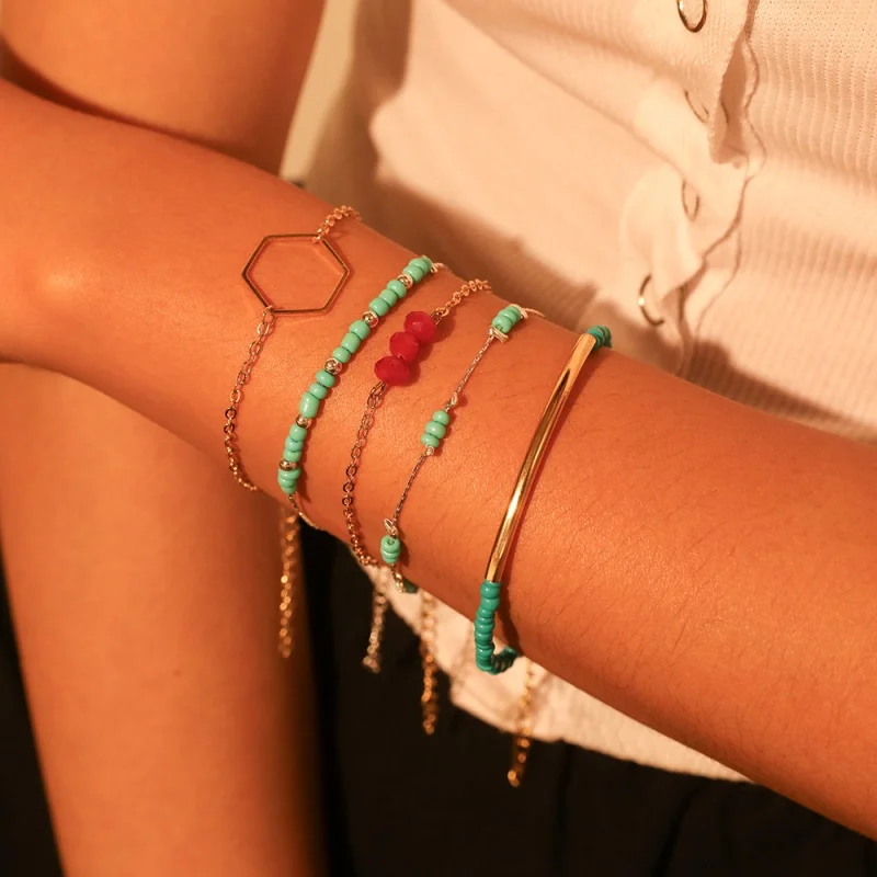 Lalynnlys Boho Charm Blue Bead Multi-layer Bracelet Set Golden Chain Hexagon Shaped Bracelets Bangle Summer Wrist Jewelry B09611
Lalynnlys Boho Charm Blue Bead Multi-layer Bracelet Set Golden Chain Hexagon Shaped Bracelets Bangle Summer Wrist Jewelry B09611