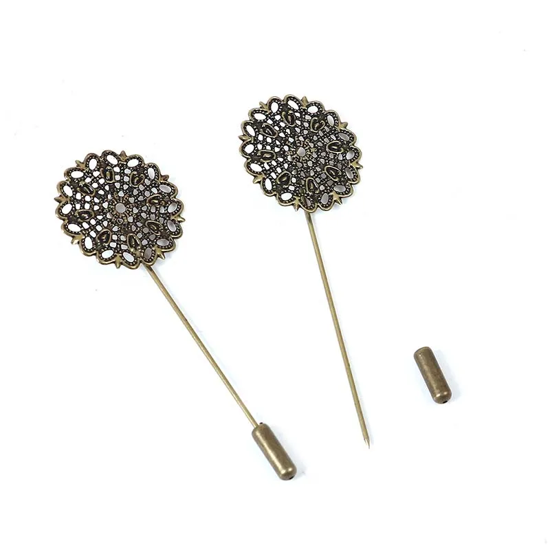 

10PCs/lot Antique Bronze hollow petal flower Safety Pins Brooches wholesale clothes accessory hat bag collar decor 7.5x2.5cm