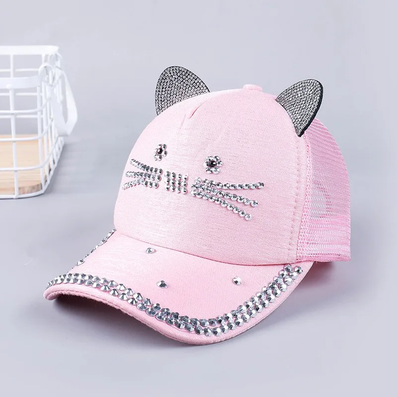 

Unisex Baseball Cap Children Cat Ears Rivets Sun Cowboy Hat Snapback Rhinestones Diamond Cap for Boy Girls Casual Cap Bone Gorro