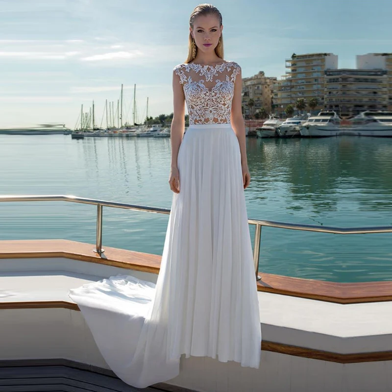 Chiffon Wedding Dresses 2019 Top Lace Appliques Wedding Dress Scoop Neck Bridal Gowns Vestido De Novia Custom Made
Chiffon Wedding Dresses 2019 Top Lace Appliques Wedding Dress Scoop Neck Bridal Gowns Vestido De Novia Custom Made